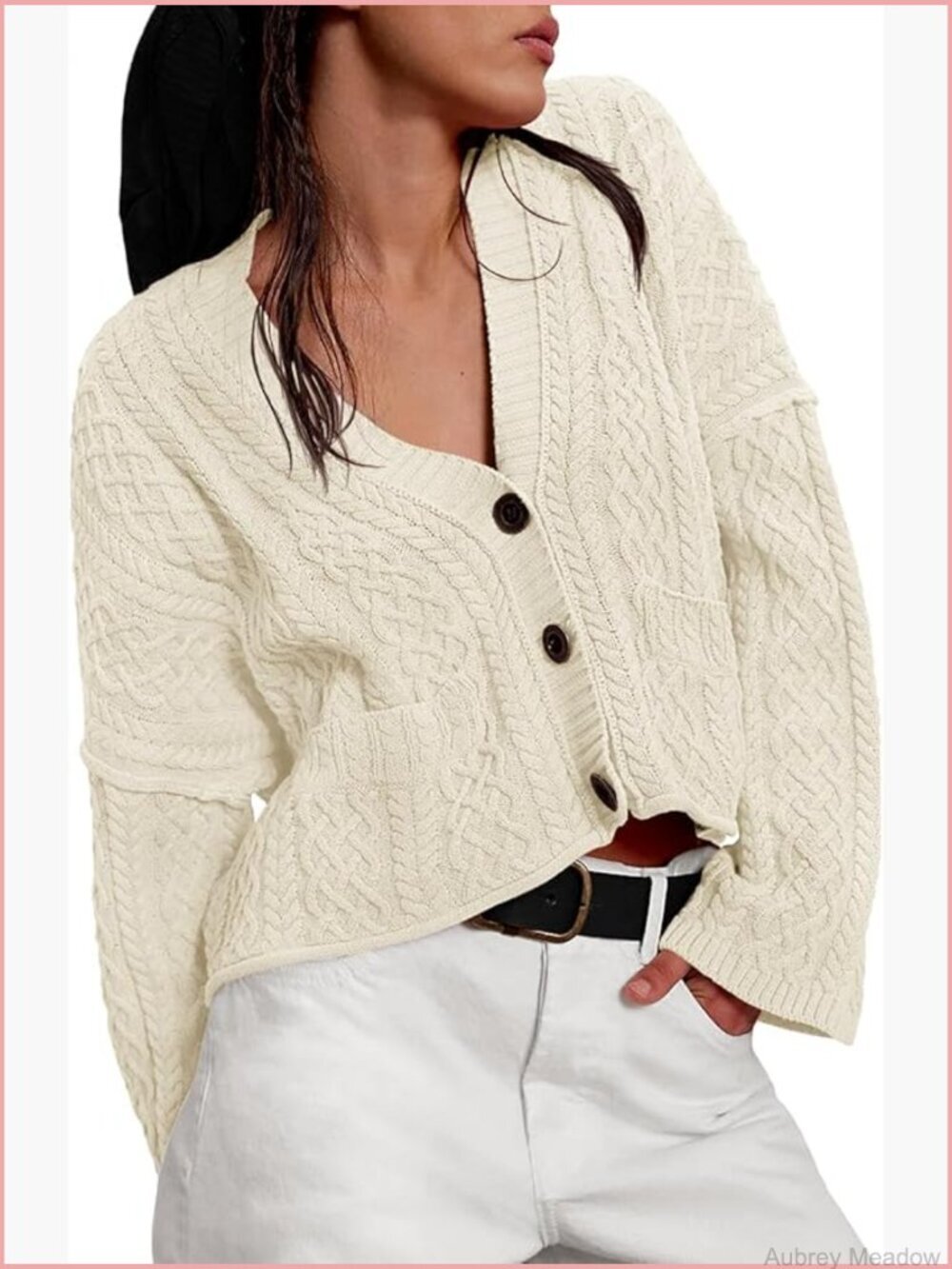 Oversized Cable Knit Cardigan Button Front Long Sleeve Sweater Coat